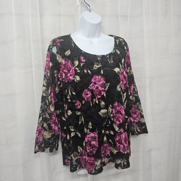 Vintage White Stag Blouse Mesh Sheer Floral Goth Whimsigoth Black Purple XL - Picture 4 of 11